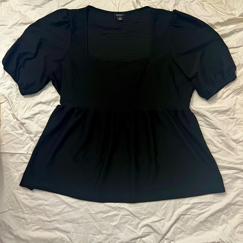 Black Peplum Puff Sleeve Top